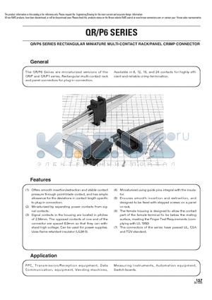 QR/P1-PC1B-111 datasheet - QR/P6 SERIES RECTANGULAR MINIATURE MULTI-CONTACT RACK/PANEL CRIMP CONNECTOR