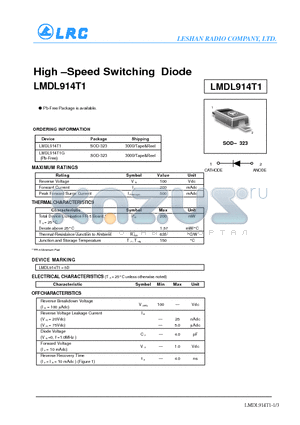LMDL914T1G datasheet - High - Speed Switching Diode