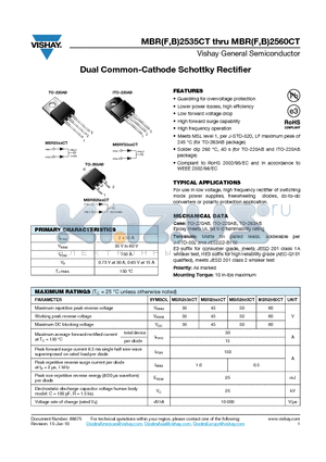 MBR2545CT datasheet - Dual Common-Cathode Schottky Rectifier