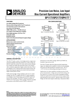 OP2177ARMZ-R2 datasheet - Precision Low Noise, Low Input Bias Current Operational Amplifiers