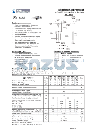 MBR2545CT datasheet - 20.0 AMPS. Schottky Barrier Rectifiers