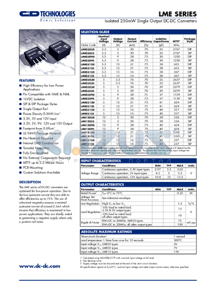 LME0312D datasheet - Isolated 250mW Single Output DC-DC Converters
