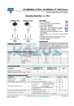 MBR2545CT-1P datasheet - Schottky Rectifier, 2 x 15 A