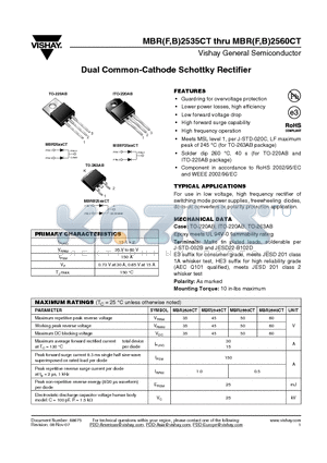 MBR2545CT-E3/45 datasheet - Dual Common-Cathode Schottky Rectifier