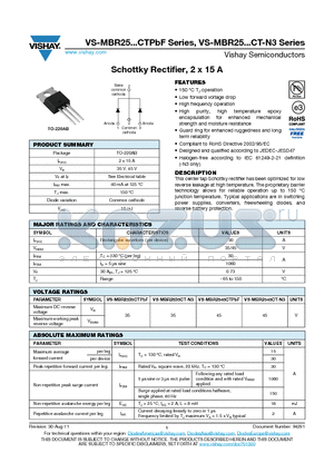 MBR2545CT-N3 datasheet - Schottky Rectifier, 2 x 15 A
