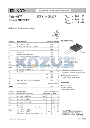 IXTK140N20P datasheet - PolarHT Power MOSFET