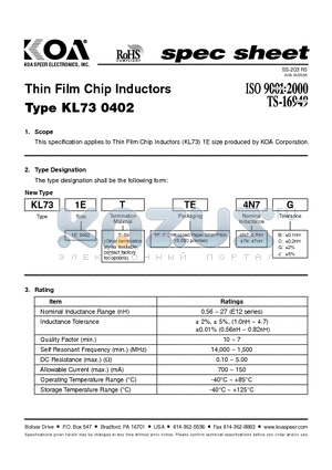 KL731ETTP1N2 datasheet - Thin Film Chip Inductors