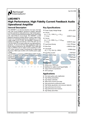 LME49871MA datasheet - High Performance, High Fidelity Current Feedback Audio Operational Amplifier