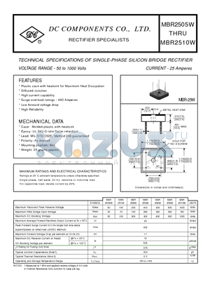 MBR254W datasheet - TECHNICAL SPECIFICATIONS OF SINGLE-PHASE SILICON BRIDGE RECTIFIER