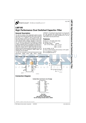 LMF100CCN datasheet - High Performance Dual Switched Capacitor Filter