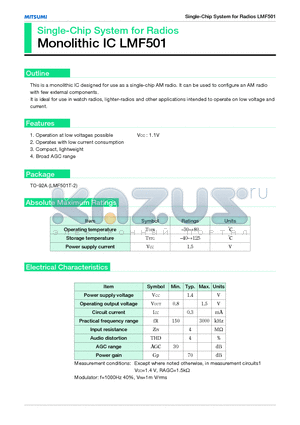 LMF501 datasheet - Single-Chip System for Radios