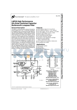 LMF60 datasheet - LMF60 High Performance 6th-Order Switched Capacitor Butterworth Lowpass Filter