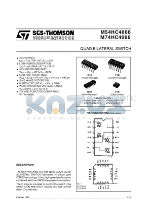 M74HC4066C1R datasheet - QUAD BILATERAL SWITCH