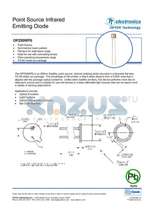 OP230WPS datasheet - Point Source Infrared Emitting Diode