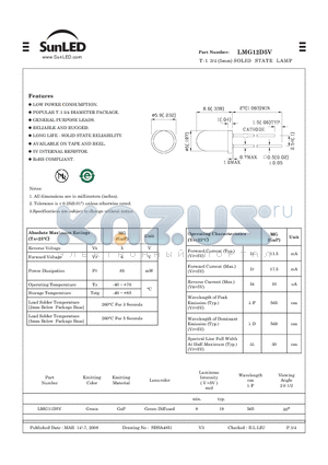 LMG12D5V datasheet - T-1 3/4 (5mm) SOLID STATE LAMP