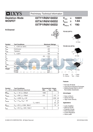 IXTP1R6N100D2 datasheet - Depletion Mode MOSFET