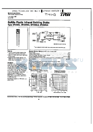 OP240SL datasheet - GaAIAs Plastic Infrared Emitting Diodes