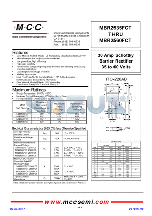 MBR2560FCT datasheet - 30 Amp Schottky Barrier Rectifier 35 to 60 Volts