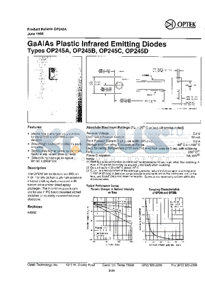 OP245B datasheet - GAAIAS PLASTIC INFRARED EMITTING DIODES