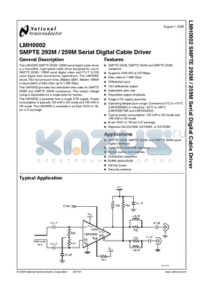 LMH0002_08 datasheet - SMPTE 292M / 259M Serial Digital Cable Driver
