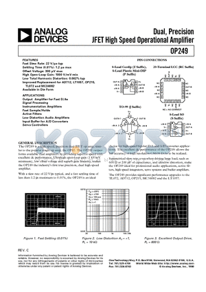 OP249 datasheet - Dual, Precision JFET High Speed Operational Amplifier