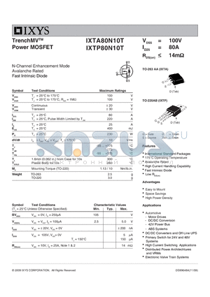 IXTP80N10T datasheet - TrenchMVTM Power MOSFET