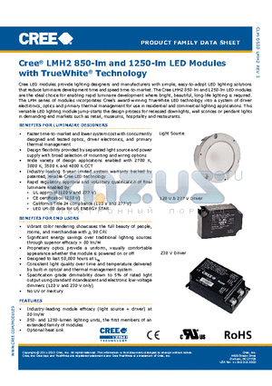 LMH020-0850-30G9-00000TW datasheet - Cree^ LMH2 850-lm and 1250-lm LED Modules with TrueWhite^ Technology