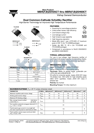 MBR25H45CTHE3/45 datasheet - Dual Common-Cathode Schottky Rectifier