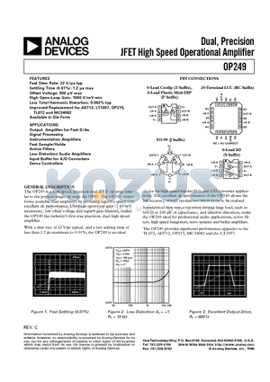 OP249GP datasheet - Dual, Precision JFET High Speed Operational Amplifier