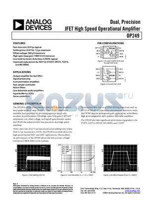 OP249GSZ-REEL datasheet - Dual, Precision JFET High Speed Operational Amplifier