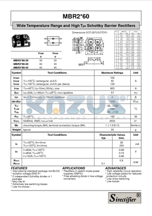 MBR2X60 datasheet - Wide Temperature Range and High Tjm Schottky Barrier Rectifiers