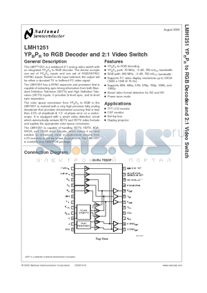 LMH1251MT datasheet - YPBPR to RGB Decoder and 2:1 Video Switch