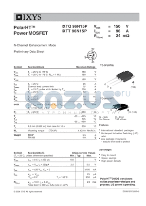 IXTQ96N15P datasheet - N-Channel Enhancement Mode Preliminary Data Sheet