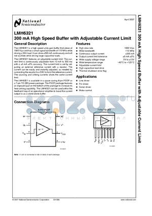 LMH6321MRX datasheet - 300mA High Speed Buffer with Adjustable Current Limit