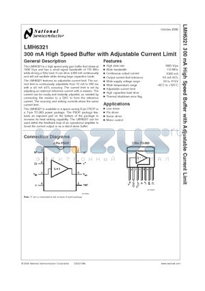 LMH6321TS datasheet - 300 mA High Speed Buffer with Adjustable Current Limit