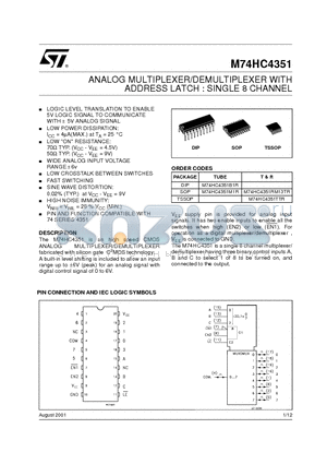 M74HC4351RM13TR datasheet - ANALOG MULTIPLEXER/DEMULTIPLEXER WITH ADDRESS LATCH : SINGLE 8 CHANNEL