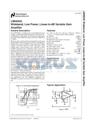LMH6502MTX datasheet - Wideband, Low Power, Linear-in-dB Variable Gain Amplifier