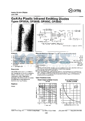 OP265B datasheet - GaAIAs Plastic Infrared Emitting Diodes