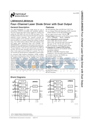 LMH6525SPNOPB datasheet - Four-hannel Laser Diode Driver with Dual Output