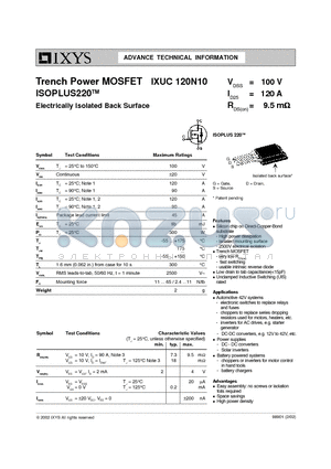 IXUC120N10 datasheet - Trench Power MOSFET ISOPLUS220
