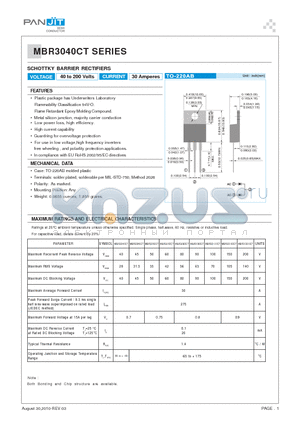 MBR30100CT datasheet - SCHOTTKY BARRIER RECTIFIERS