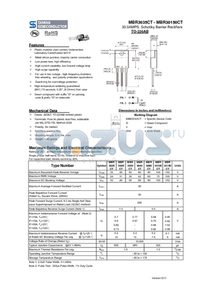 MBR30100CT datasheet - 30.0AMPS. Schottky Barrier Rectifiers