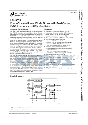 LMH6533SP datasheet - Four - Channel Laser Diode Driver with Dual Output, LVDS Interface and HFM Oscillator