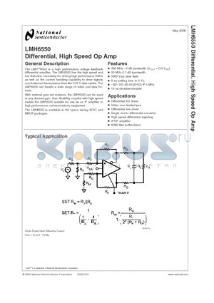 LMH6550 datasheet - Differential, High Speed Op Amp