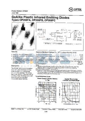 OP268FC datasheet - GaAIAs Plastic Infrared Emitting Diodes