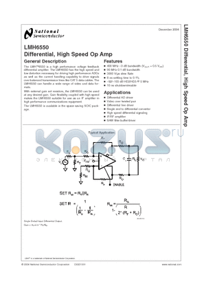 LMH6550MAX datasheet - Differential, High Speed Op Amp