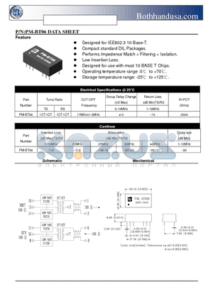 PM-BT06 datasheet - 10 Base-T DUAL INTERFACE MODULES TRANSFORMERS & FILTERS