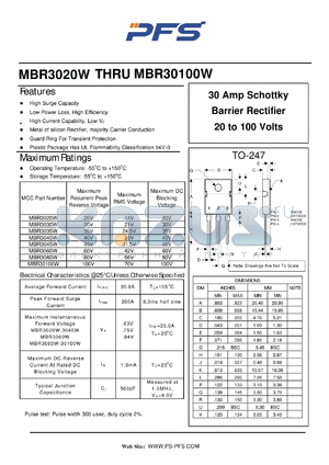 MBR30100W datasheet - 30 Amp Schottky Barrier Rectifier 20 to 100 Volts