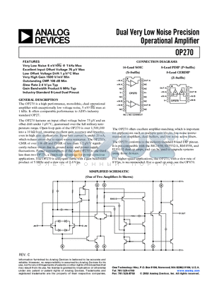 OP270GP datasheet - Dual Very Low Noise Precision Operational Amplifier