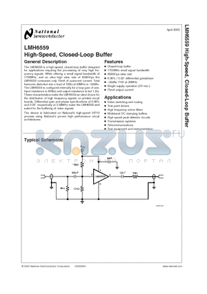 LMH6559MA datasheet - High-Speed, Closed-Loop Buffer